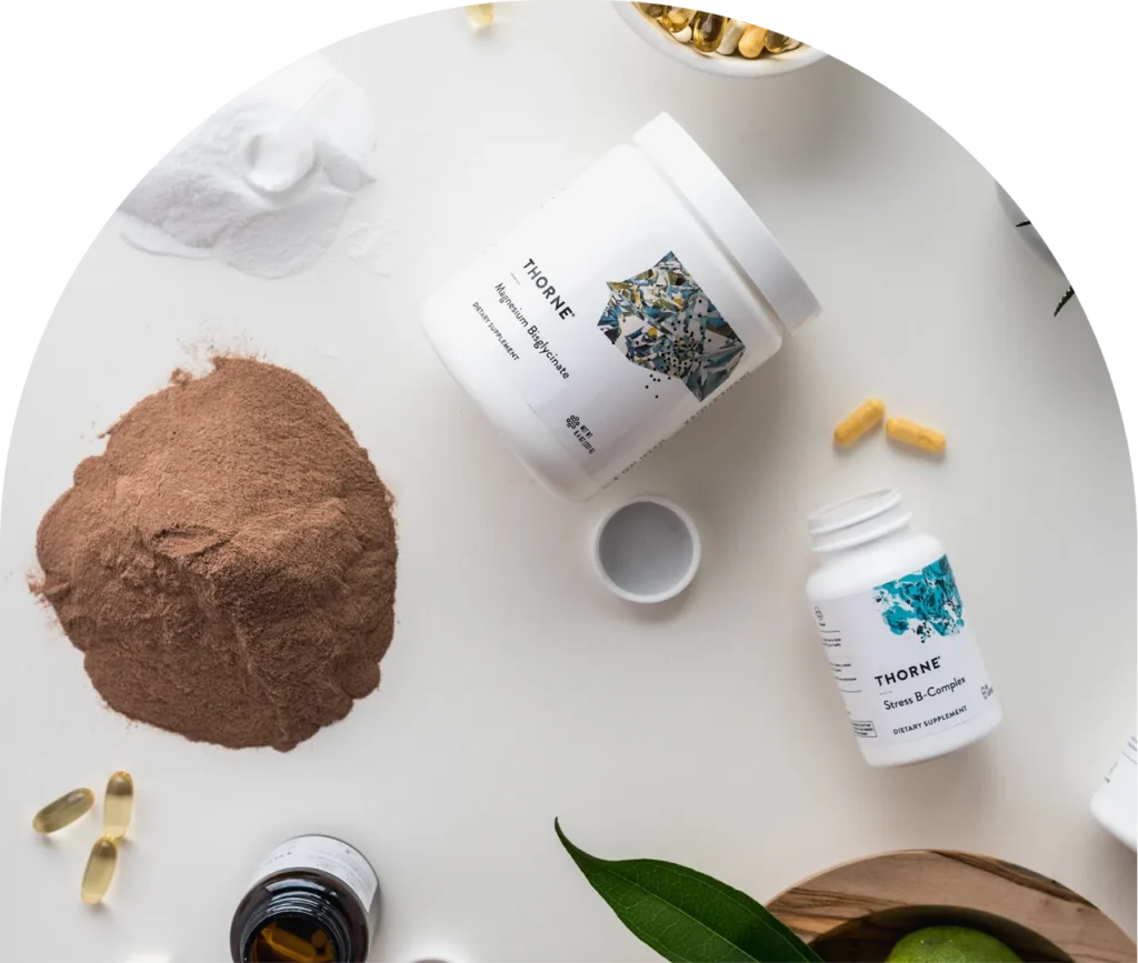 Professional nutritional supplements and wellness products used to support healthy skin and overall wellbeing