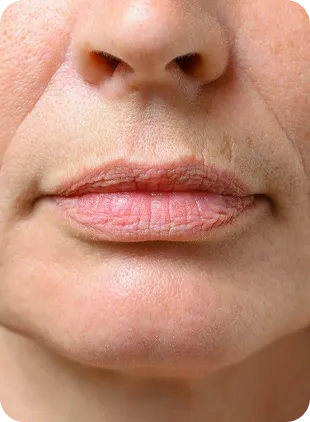 Close-up of the lips and lower face showing fine lines around the mouth before aesthetic treatment