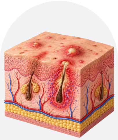 Inflamed Skin Cross-Section Showing Acne, Pimples, and Skin Inflammation